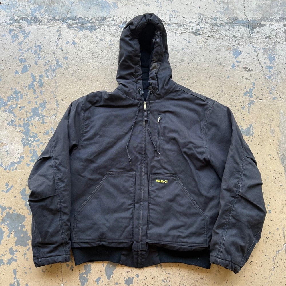 Walls Mens Black Duck Canvas Hooded Work Jacket Quilted Lined Large LT GA GG